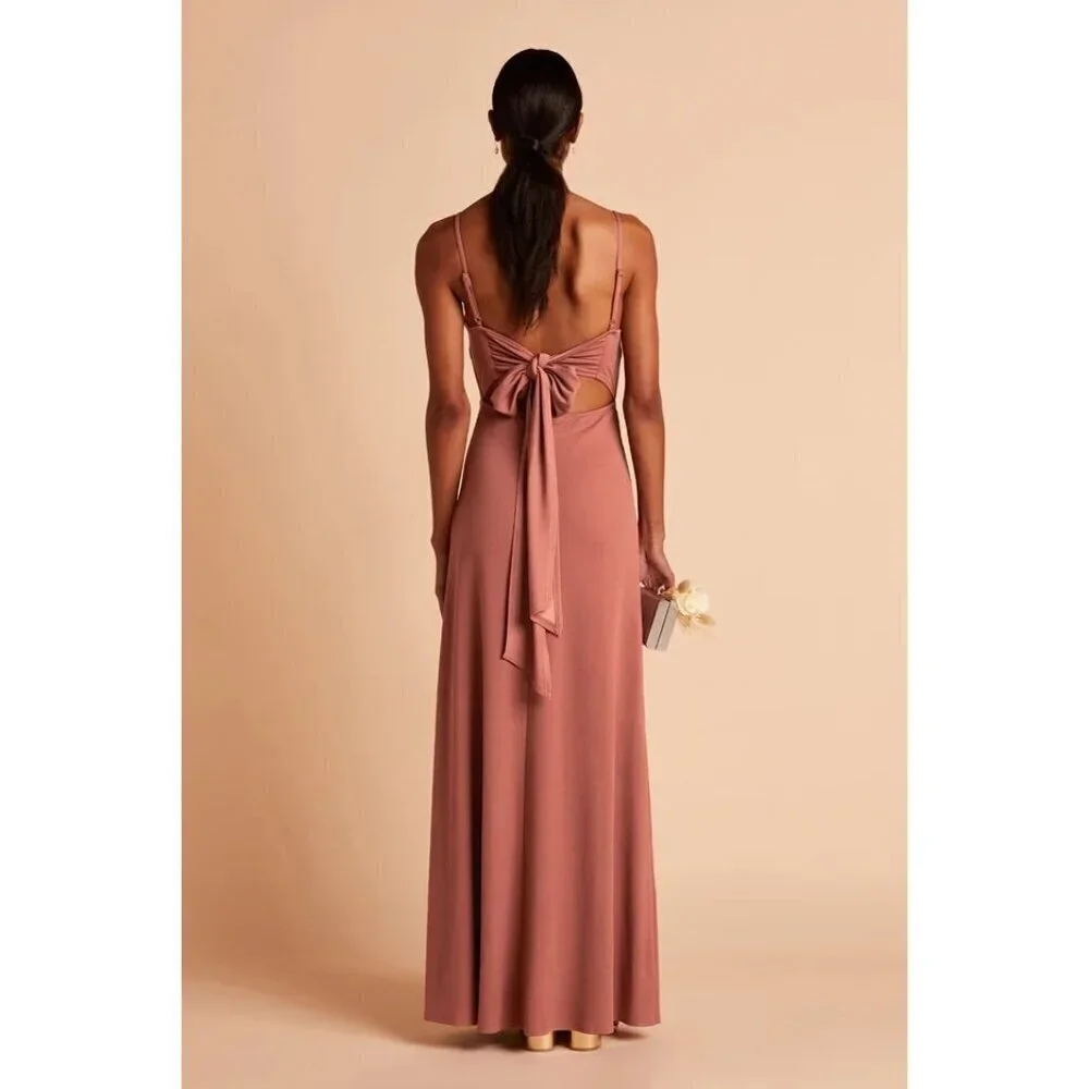 Birdy Grey Benny Crepe Maxi Formal Bridesmaid‎ Dress Cut Out Desert Rose S NWT